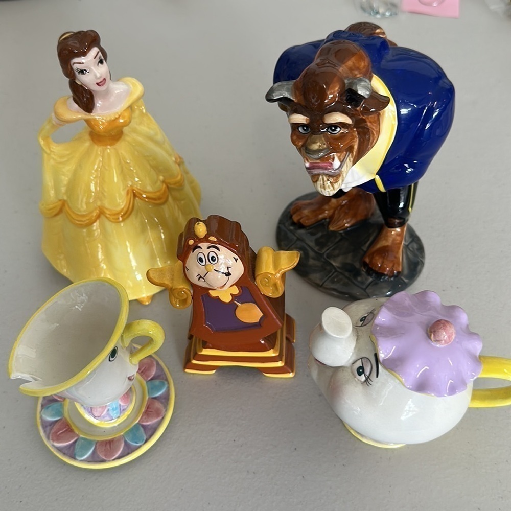 Vintage Disney Beauty & The Beast Teapot and Clock